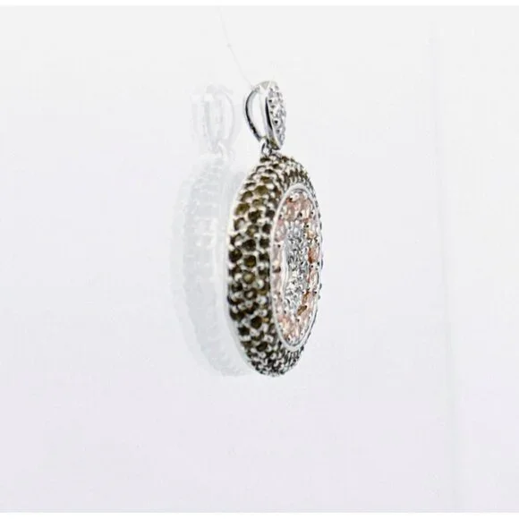 Brand New Sterling Silver 925 Round Pendant with White Crystals and Citrine Acce